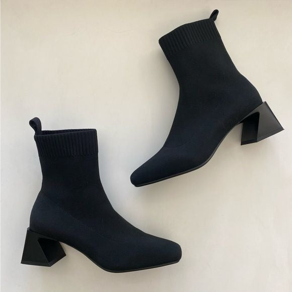 Vivaia || Regina Black Square Toe Block Heeled Boots EU 38