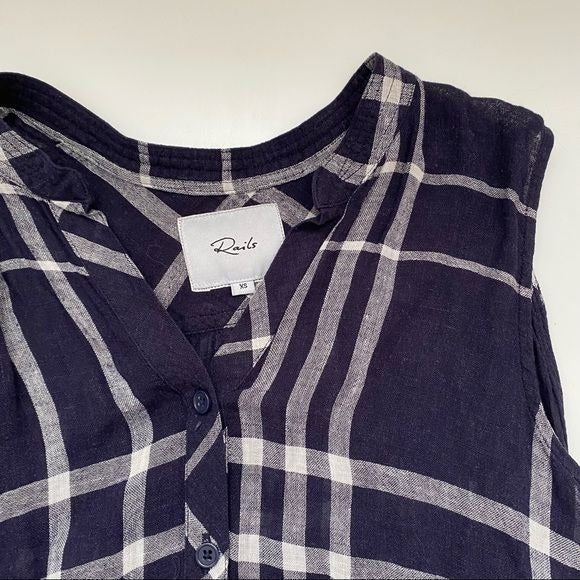 Rails || Jules Linen Blend Tunic Dress in Navy & Vanilla Plaid XS