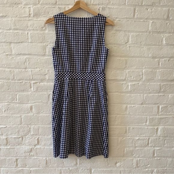 J. Crew || V-neck Button-front Dress in Navy Blue and White Gingham 0