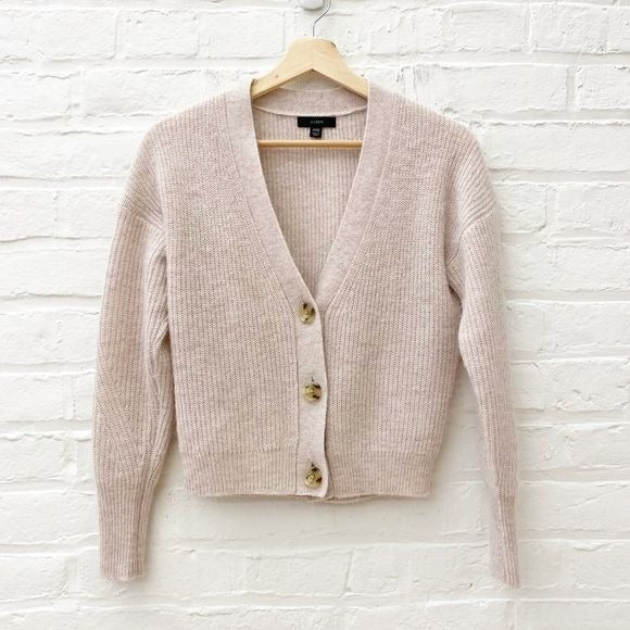 J.Crew || Ribbed V-neck Cardigan Sweater Alpaca Wool Light Stone Tan Beige XXS