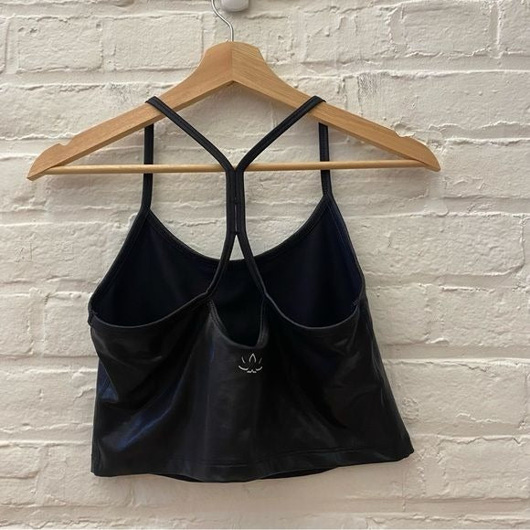 Beyond Yoga || Pearlized Slim Racerback Cropped Tank Black Shiny Medium