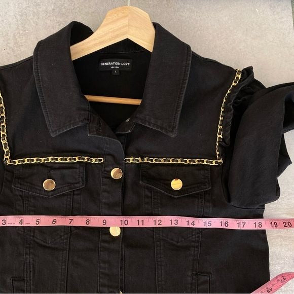 Generation Love || Ivana Chain Trim Denim Jacket Washed Black Large