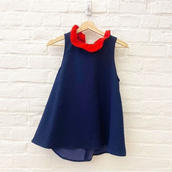 Tuckernuck || Pomander Place Mason Blouse High Ruffle Neck Navy Red Small