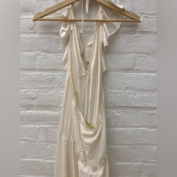 Amanda Uprichard || Silk Ruffle Halter Maxi Dress Off White Small