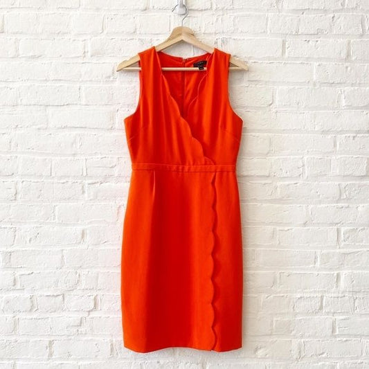 J. Crew || Scalloped Faux Wrap Pencil Dress Crepe Sheath Orange 4