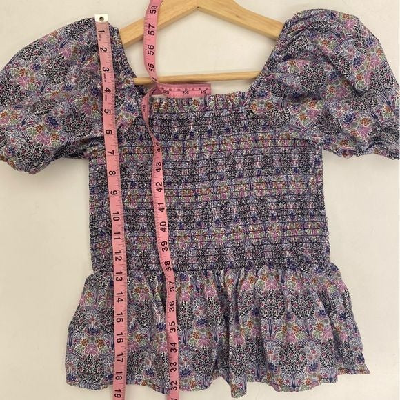 J. Crew || Smocked Square Neck Puff Sleeve Top Liberty Fabric Club Nouveau XS