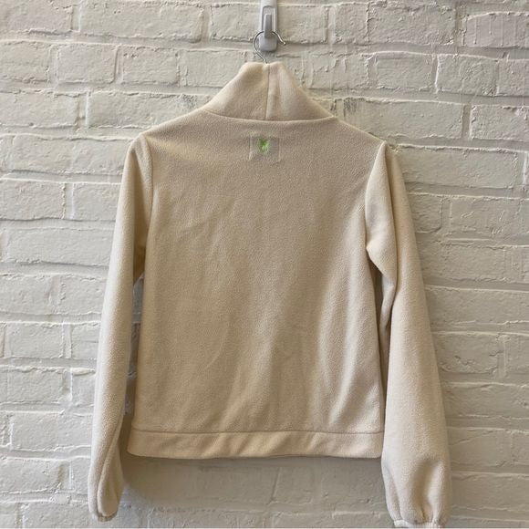 Dudley Stephens || Fleece Funnel Neck Turtleneck Sweater Pullover Ivory Cream XS