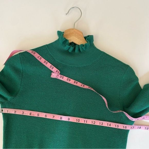 J Crew || Ruffleneck Merino Wool Sweater High Ruffle Neck Green XS