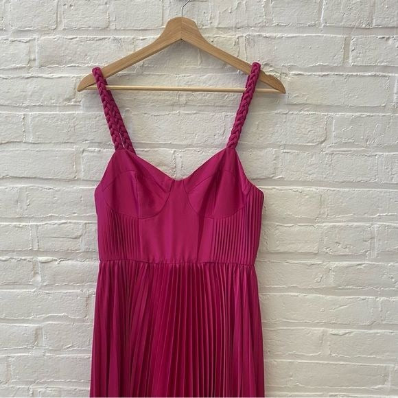 Anthropologie || Hutch Corset Pleated Braided Strap Gown Formal Maxi Pink Fuchsia 2