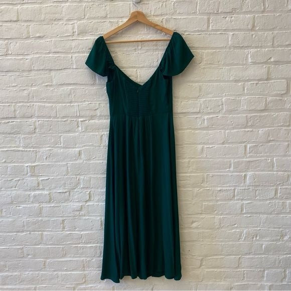 Reformation || Baxley Dress Slit Midi Emerald Green 8