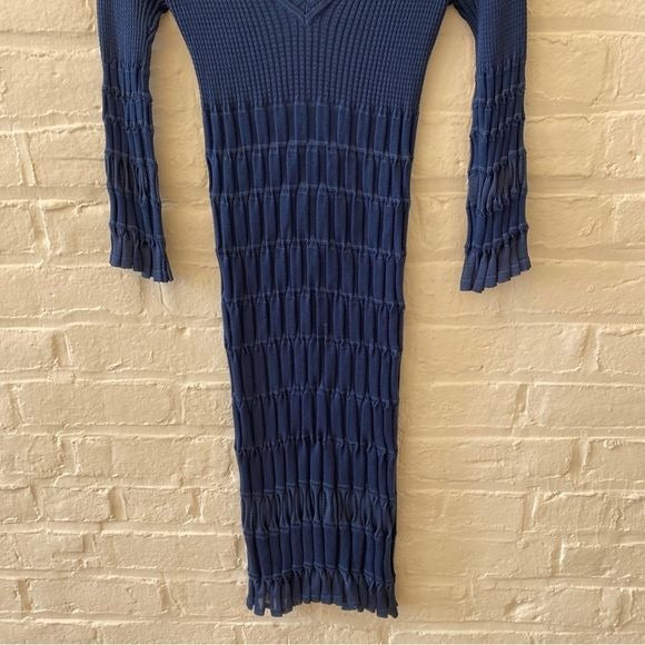 M Missoni || V-Neck Ribbed Knit Dress Blue 42 US 6