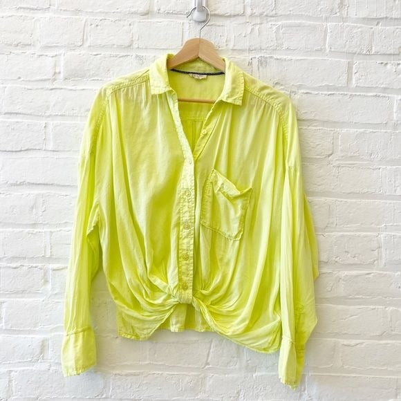 Anthropologie || Pilcro Twist-Front Blouse in Lime Yellow Green Medium