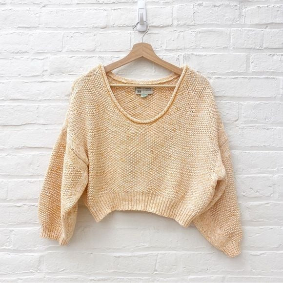 Anthropologie || Saturday Sunday Slouchy Puff Sleeve Cropped Sweater Orange L