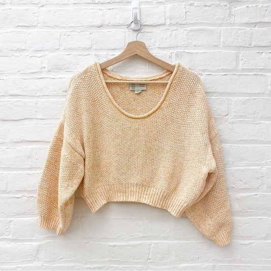 Anthropologie || Saturday Sunday Slouchy Puff Sleeve Cropped Sweater Orange L