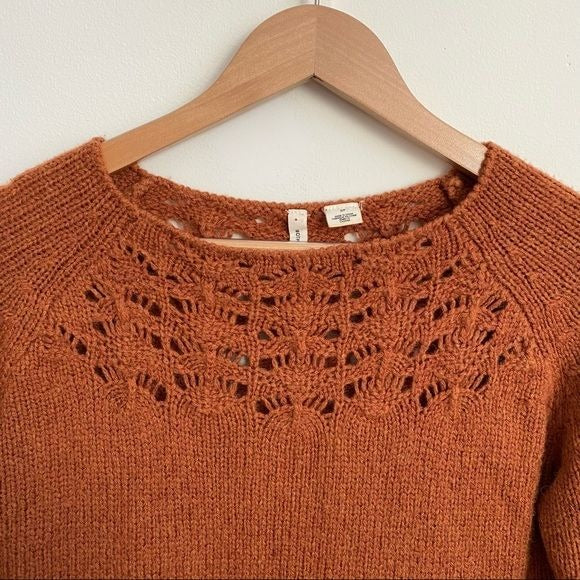 Anthropologie || Moth Dashed Pointelle Sweater Pullover Orange Alpaca Blend S