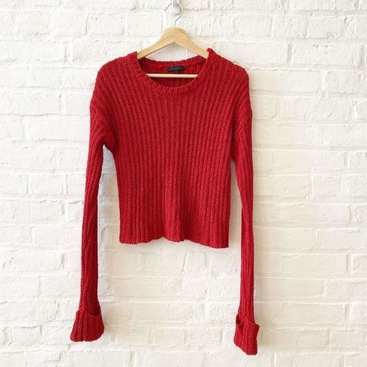 The Range || Open Knit Cuff Sleeve Sweater Red XS