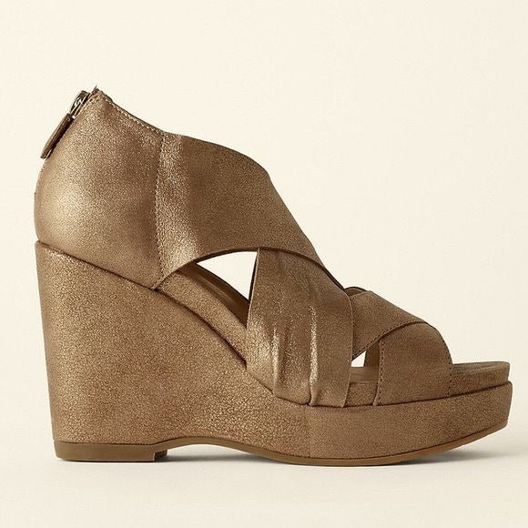 Eileen Fisher || Bella Metallic Platform Wedges Metallic Bronze 9