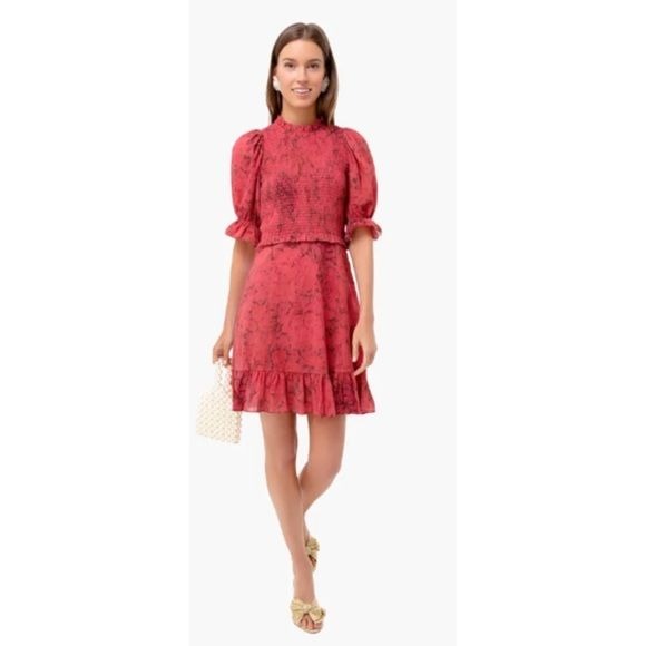 Sea New York || Mimi Smocked Floral Print Dress Pink Red 4