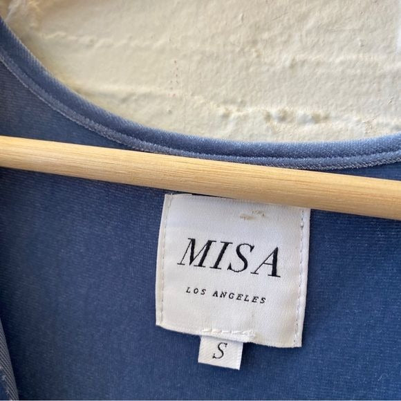 MISA Los Angeles || Matias Ruffle Velvet Mini Dress Blue Small