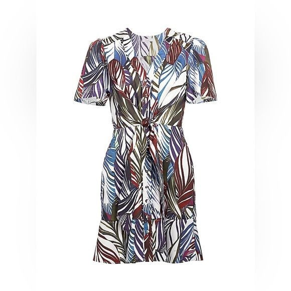 Parker || Shelia Feather Print Button Down Dress Tie Waist 8