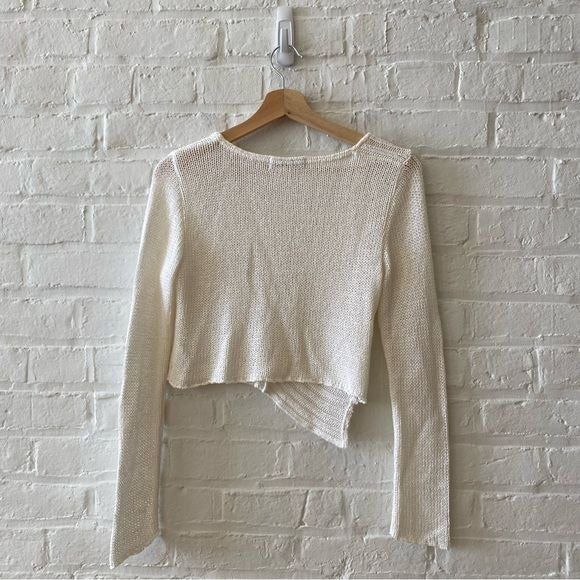 Cache Cache || Asymmetrical Cropped Knit Pullover Sweater White Small