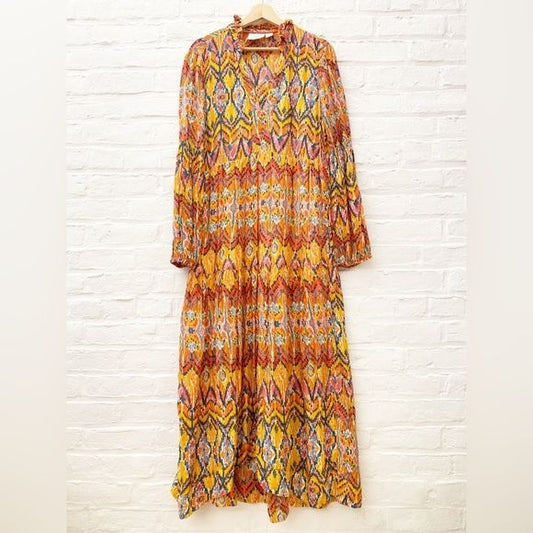 Anthropologie || Maeve Tamarind Tiered Maxi Dress Orange Multi Medium