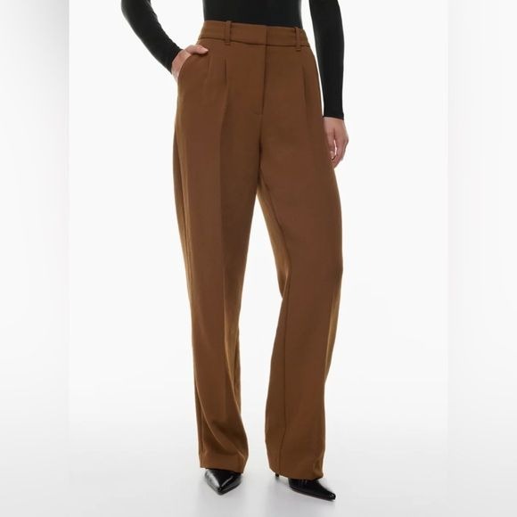 Aritzia || Wilfred The Effortless Pant Pleated Wide Leg Trousers Slacks Brown 4