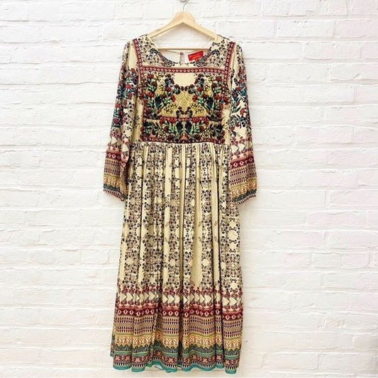 Anthropologie || Bhanuni by Jyoti Far Fields Midi Dress Beaded Yellow 10