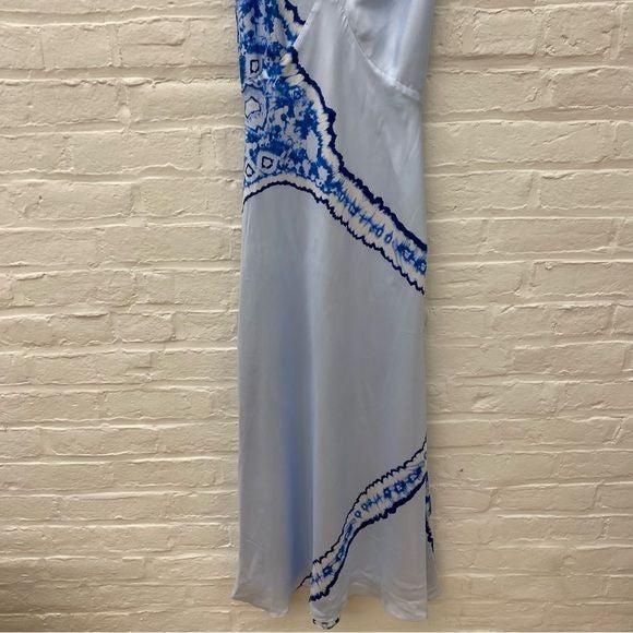 Whistles ||,Silk Tie Dye Bias Dress Strappy Open Back Blue 10 NWT