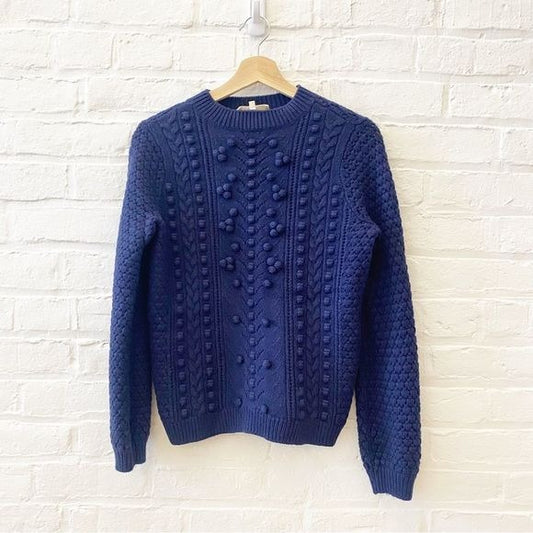 Sezane || Rob Jumper Sweater Wool Textured Knit Bobble Navy Medium