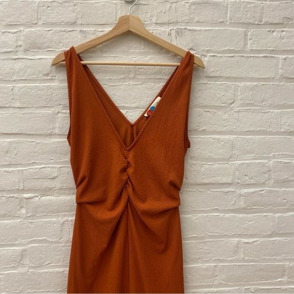 Free People || FP Beach Lyla V-Neck Ruched Midi Spiced Sunblush Dress Orange M