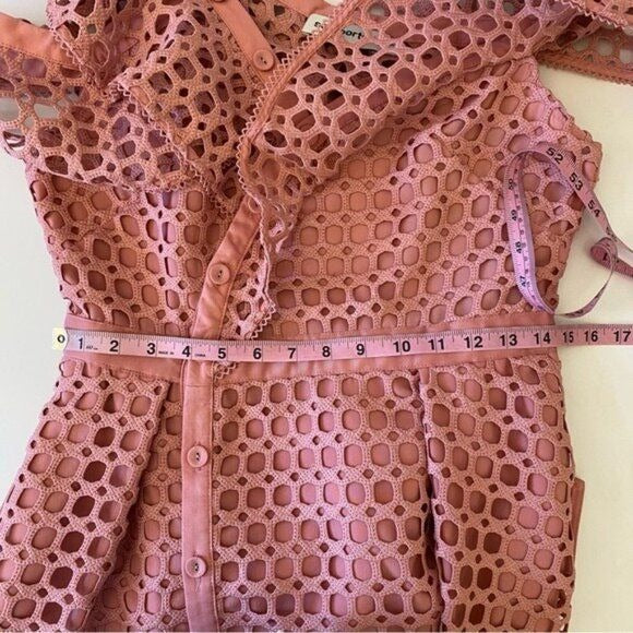 Self-Portrait || Zari Guipure Lace Asymmetrical Mini Dress Pink 8