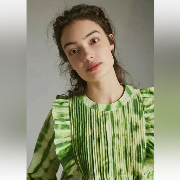 Anthropologie || Samant Chauhan Emilia Ruffled Tie-Dye Blouse Green XS