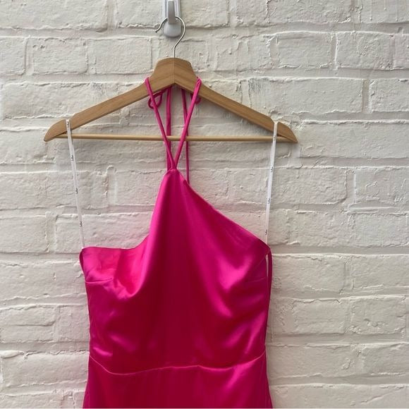 Lulus || Diva Destiny Hot Pink Satin Backless Halter Romper Medium NWT