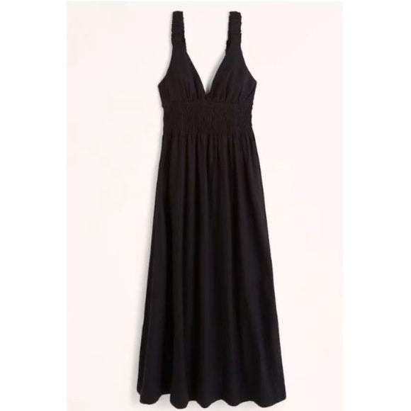 Abercrombie || Scrunchie Strap Linen Maxi Dress Black Small