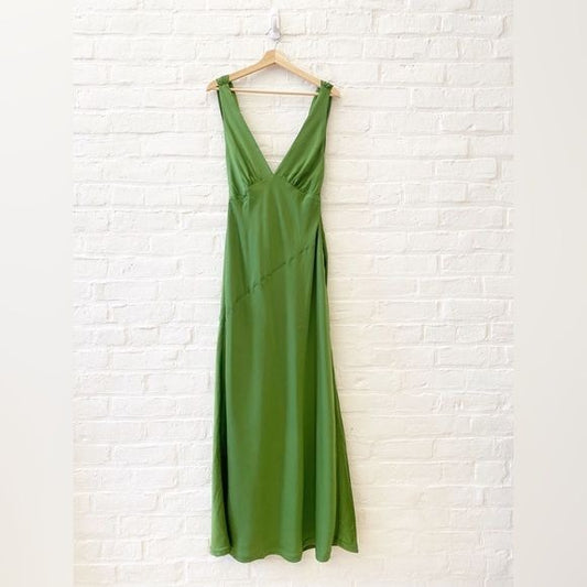 Meshki || Nadia Maxi Satin Dress with Back Cowl Emerald Green Small NWT