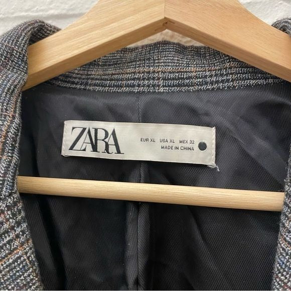 Zara || Double Breasted Check Plaid Oversized a slouch Blazer XL