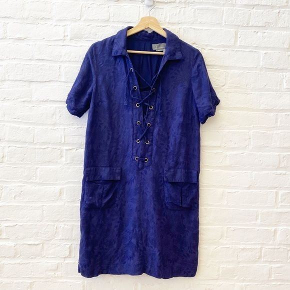 Anthropologie || Finley Lace-Up Linen Blend Shirtdress Blue 6