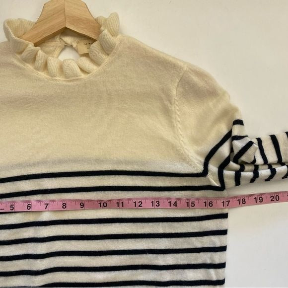 Sezane || Raphael Jumper Breton Stripe High Ruffle Neck Wool Ivory Navy Small