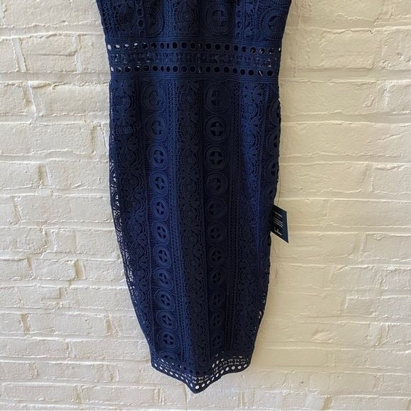 Lulus || Cocktail Ready Navy Blue Crochet Lace Midi Dress XS NWT