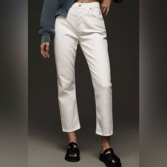 AGOLDE || Riley Crop High-Rise Straight Jeans in Sour Cream White 29