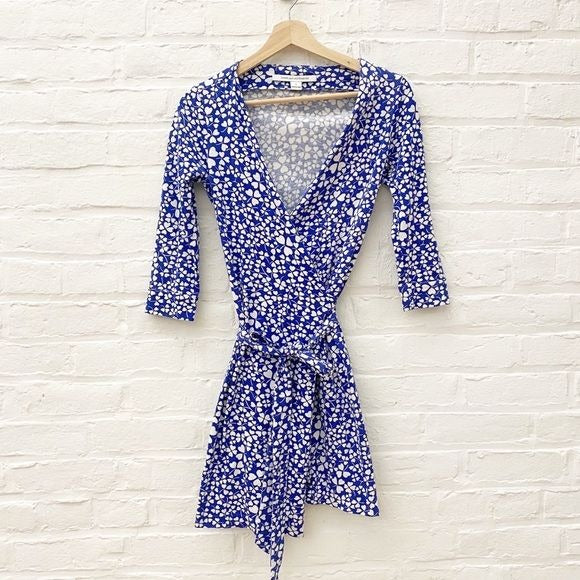 Diane Von Furstenberg || New Julian Mini Wrap Dress Heart Clovers Royal Blue 0