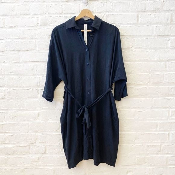 Lululemon || Perfectly Poised Dress Belted Shirtdress Cupro Solid Black 2