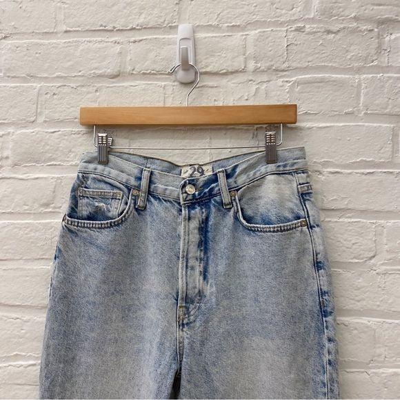 Free People || We the Free Acid Washed Distressed Straight Leg Jeans Blue 29