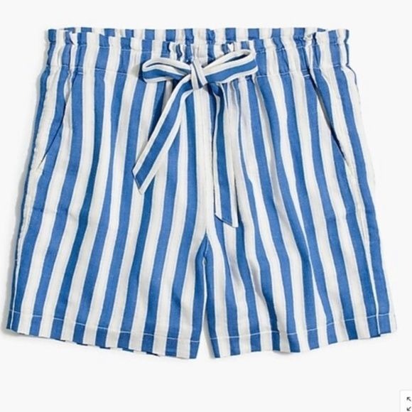 J. Crew || Pull-on Linen Blend Paper Bag Shorts Blue Belt Small NWT