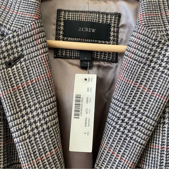 J. Crew || Plaid Wool Jacket Blazer Leather Elbow Patches 6 NWT