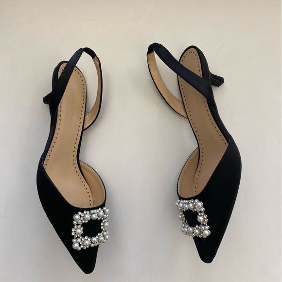 Adrienne Vittadini || Suze Slingback Pearl Rhinestone Embellished Black 8.5