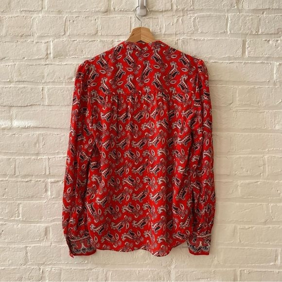 Veronica Beard || Abbie Silk Crepe Blouse Paisley Print Red 6