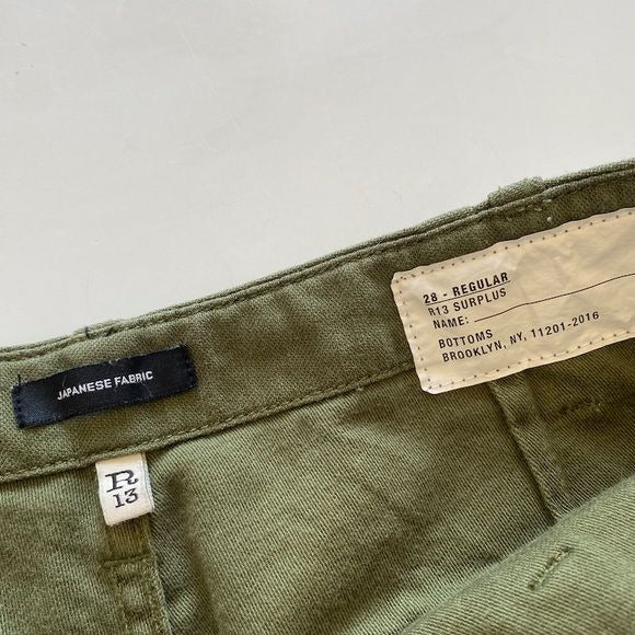 R13 || Wide-leg Utility Pants in Olive Green 28