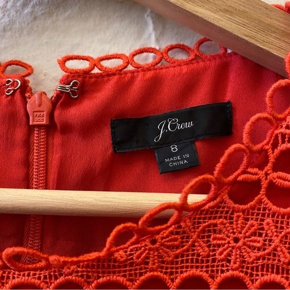 J Crew || Cap Sleeve Ruffle Lace Eyelet Dress Bright Cerise Red Orange 8